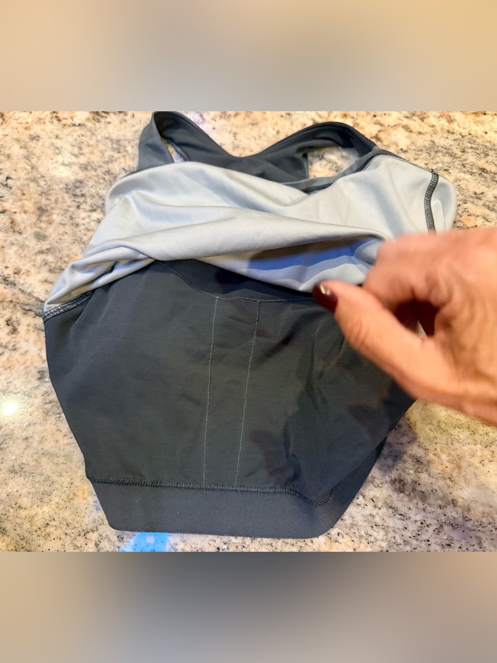 Athleta Medium Sports Bra Tie Dye Blue Gray Longline Crop Athletic Top. GUC - Picture 11 of 11
